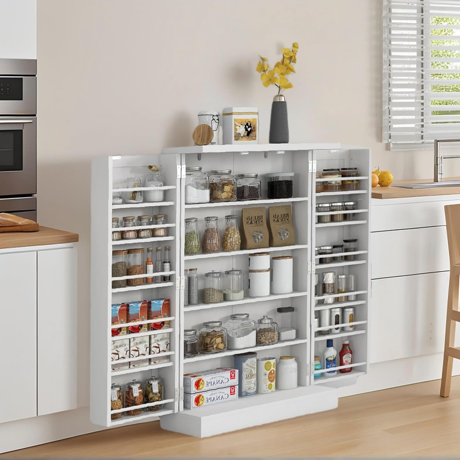 Anwick 5-Tier Kitchen Pantry Cabinet,Freestanding Buffet Cupboard with Doors & Adjustable Shelves,41" Food Pantry Storage Cabinets for Small Dining Room Living Room (White)