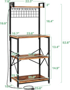 SNTD Bakers Rack with Power Outlet, Kitchen Shelves Microwave Stand with Wire Grid and 10 Hooks, 4 Tiers Coffee Stand (Rustic Brown, 23.5 x 15.6 x 52.8 Inches)