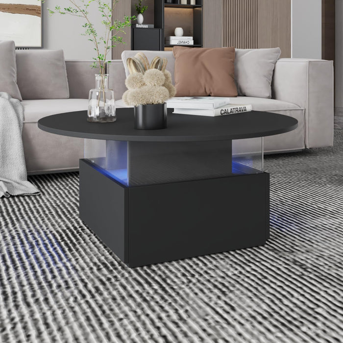HedoAjim 31.5" Round Coffee Table for Living Room, LED Modern Living Room Table with Storage, Square Acrylic Coffee Tables with 2 Sliding Drawers, Wood Center Table for Reception Dinning Room, Black