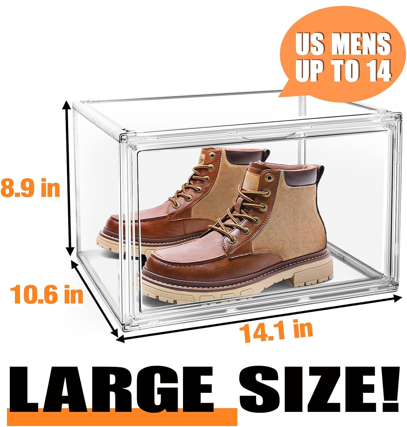10 Pack Large Acrylic Shoe Box, Size 13 Sneaker Display Case Clear Stackable Display Case with Magnetic Door Toy Hat Collectible Sneakerheads Storage Organizer Bins for Entryway, Closet, Underbed