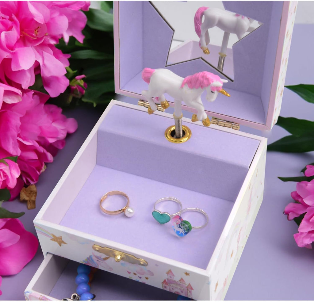 Jewelkeeper Jewelry Box for Girls with 1 Drawer - Unicorn Musical Jewelry Box, Beautiful Dreamer Tune, Spinning Unicorn Doll, Little Girl Music Box, Gifts for 5 Year Old Girls, Engineered Wood