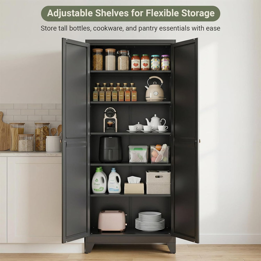 75" Metal Kitchen Storage Cabinet with Doors, Freestanding Steel Pantry ...