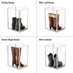 Boot Storage Organizer Tall Boots Boxes for Closet Clear Plastic Stackable Shoe Organizer Box, 3 Pack Acrylic Display Case with Divider for Collectibles, Figures