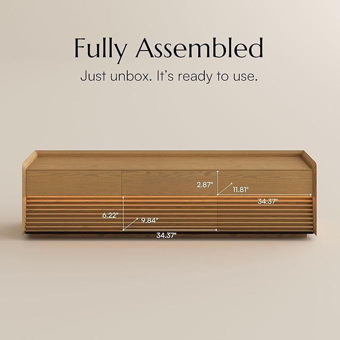 POVISON 71" Fully Assembled Mid Century Modern TV Stand with LED Lights, Media Console with 6 Drawers, Wood Slatted Entertainment Center, No Assembly Required, Fits 65-75 Inch TV