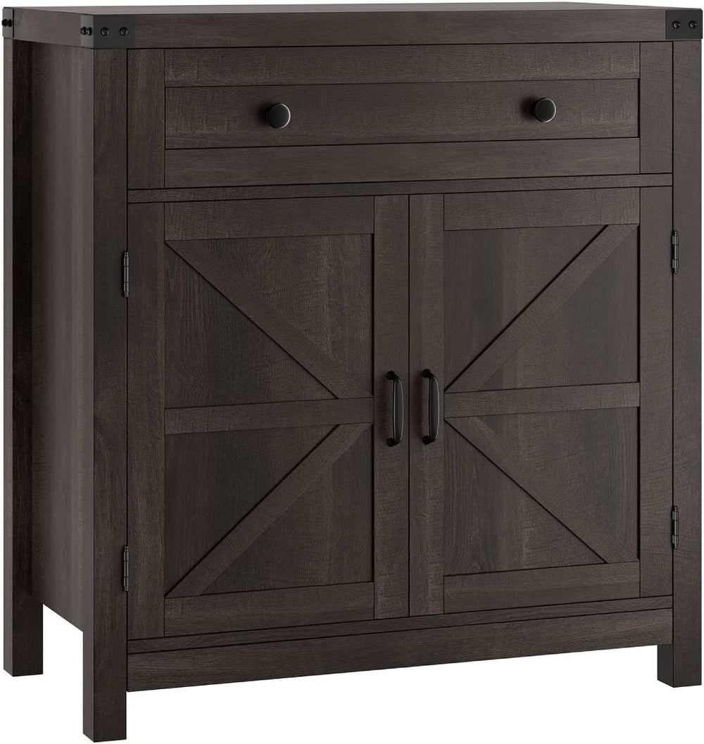 HOSTACK Kitchen Storage Cabinet, Farmhouse Coffee Bar Cabinet, Dark Brown