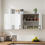 ChooChoo Laundry Room Cabinets, 4 Doors Wall Mounted Storage Cabinet, Kitchen Wall Storage, Bathroom Wall Cabinet, White