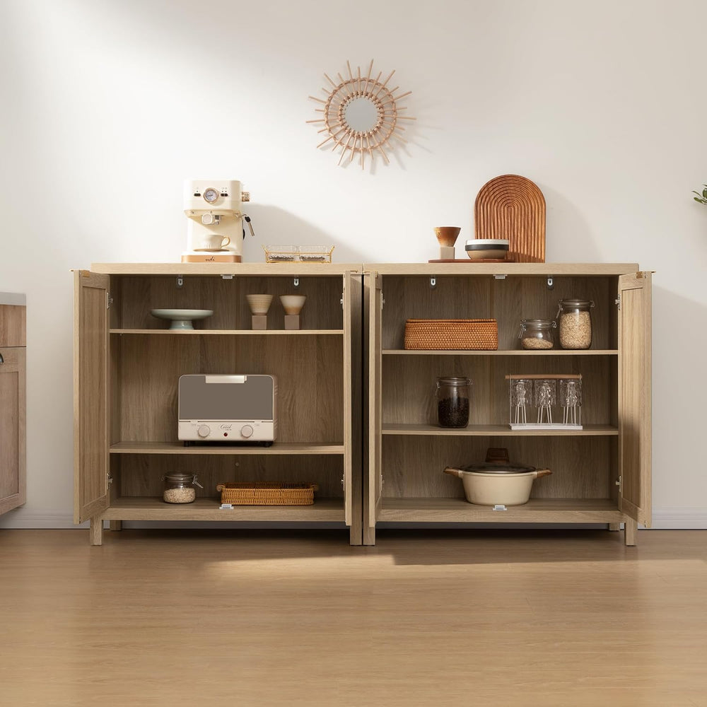 SICOTAS Rattan Sideboard Buffet Cabinet with Large Storage : Boho Credenza Co...