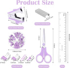 Purple Mesh Desk Organizer and Accessories, Purple Office Supplies 7 Compartments Desk Organizer with Stapler,Tape Dispenser,1000 Staples,Pen Holder,Staple Remover,Clips,Ruler,Scissors