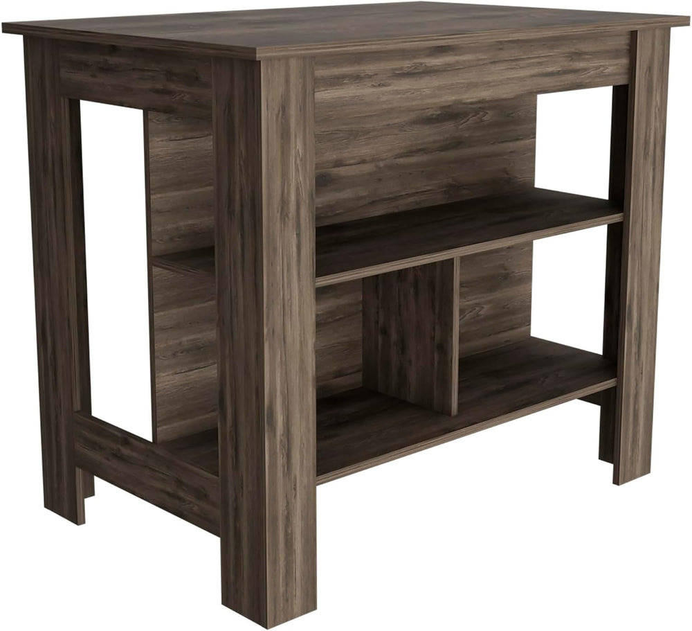 Kitchen Island with Four Legs and Three Shelves in Dark Brown | Three storage...
