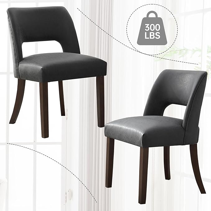 VKNOW Modern Dining Chairs Set of 6, Faux Leather Upholstered Dining Room Chair Kitchen Chairs, Farmhouse Dinner Chair for Kitchen Dining Room, Black