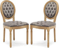 Upholstered Dining Chairs Set of 2 French Country Oval Fabric Back Kitchen Side Chair with Wood Legs for Dining Room, Kitchen, Restaurant(Grey-Velvet)