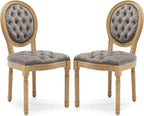 Upholstered Dining Chairs Set of 2 French Country Oval Fabric Back Kitchen Side Chair with Wood Legs for Dining Room, Kitchen, Restaurant(Grey-Velvet)