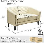 50" Faux Leather Small Barrel Love Seats Set of 2, Diamond Tufted Back Compact Loveseats Sofas with Nailhead Trim, Modern 2-Seater Couches with Solid Wood Legs for Small Spaces, Apartments, Cream