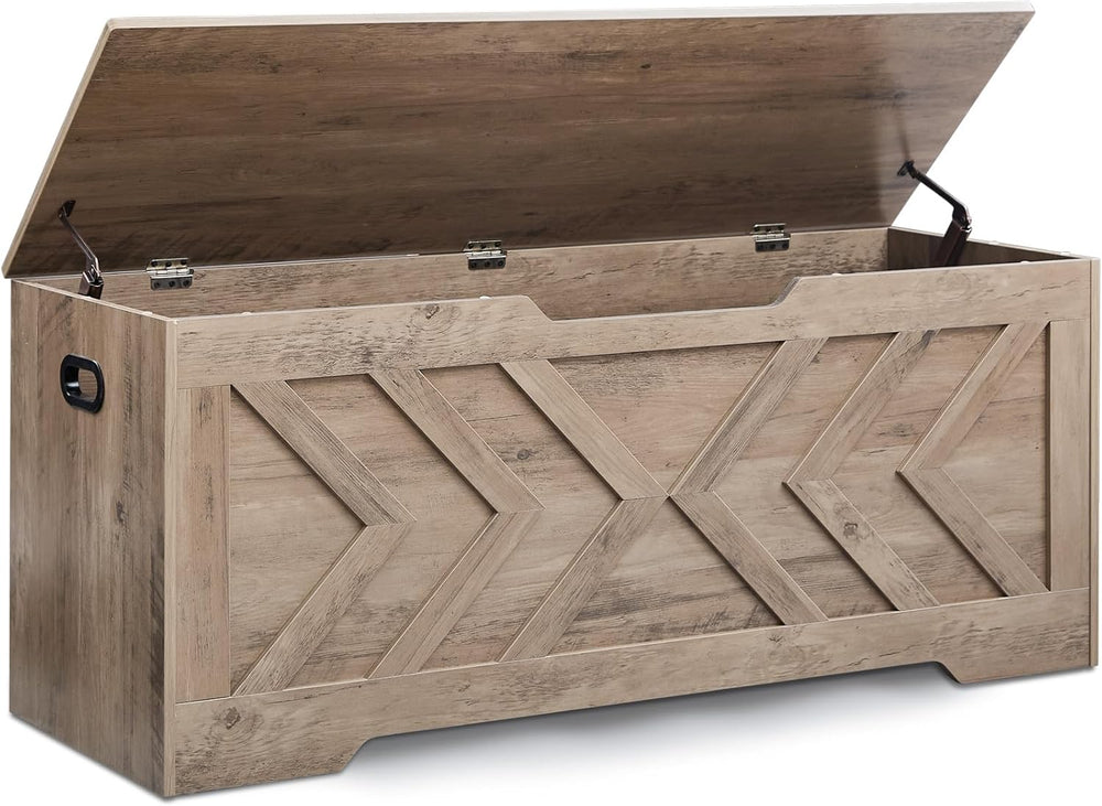 47.2” Storage Bench,Extra Large Wooden Storage Chest with 2 Safety Hinges,ent...