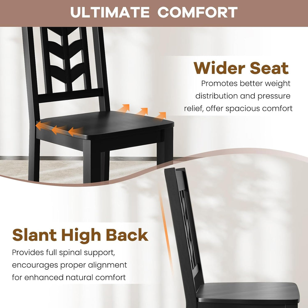 NAFORT Wood Dining Chairs Set of 6, Black Kitchen Chairs, Solid Rubber Wood C...
