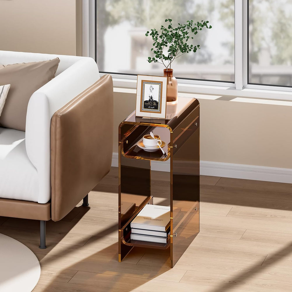 Clear Acrylic Side Table, Narrow Nightstand Bedside Table for Bedroom, Skinny...