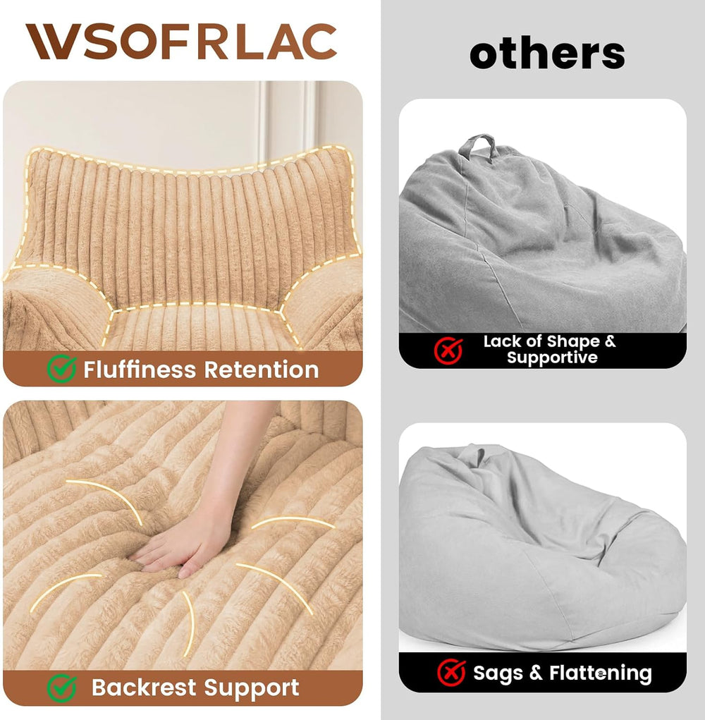WSOFRLAC Giant Plush Bean Bag Chairs, Cozy Fluffy Single Cloud Couch, Khaki |...