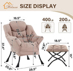 Welnow Lazy Chair with Ottoman, Reading Chair with Footrest，Khaki | A Side Pocket,Armrests,Foldable Footrest,Thick Cushioned Seat & Backrest, Lounge Chair for Bedroom,Living Room & Small Space