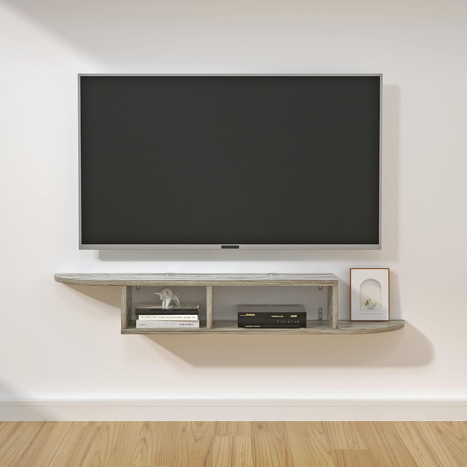 GHC Floating TV Stand, Wall Mounted Entertainment Center and Cabinet Shelf, TV Console with Storage, Media Console for DVD Player, Space-Saving Under TV Shelf for Bedroom, Living Room (Grey)