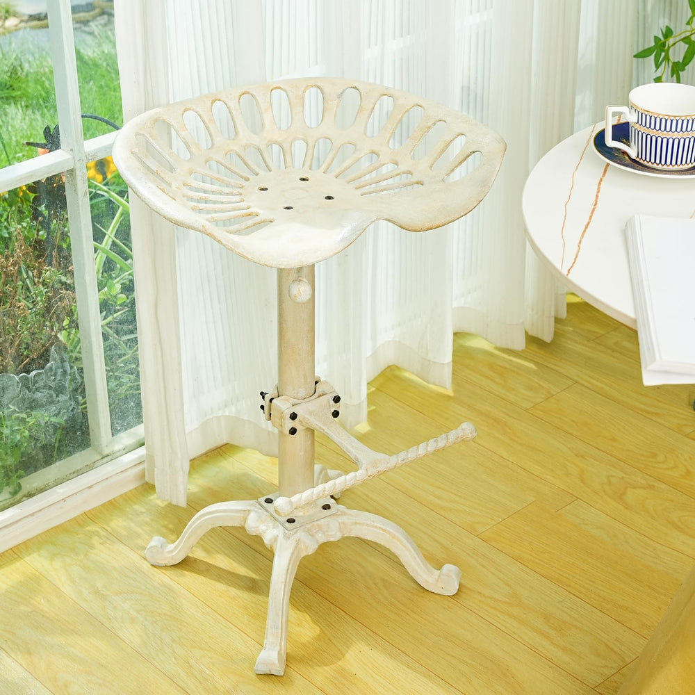 Sungmor Tractor Seat Bar Stools, Antique White Swivel Farmhouse Bar Chair