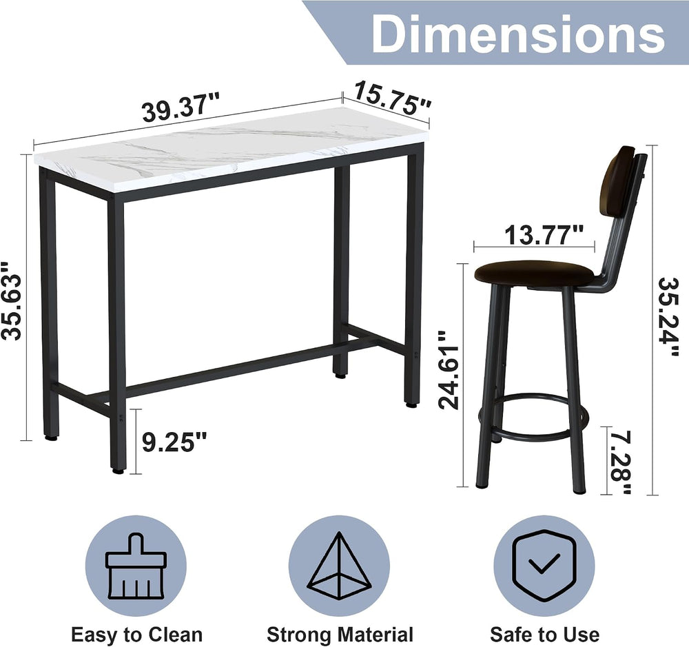 AWQM 3 Piece Bar Table Set of 2,39.3" Pub Bar Table and Chairs Set,Faux ...