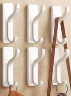 Self Adhesive Wall Hooks for Hanging - 6 Pack Stick On Holds 13 LB, Door Hooks for Towels, Coats, Purse, Jackets, Bags, Hangers for Shower, Dorm, RV, Bathroom, Kitchen - Stainless, Metal, White
