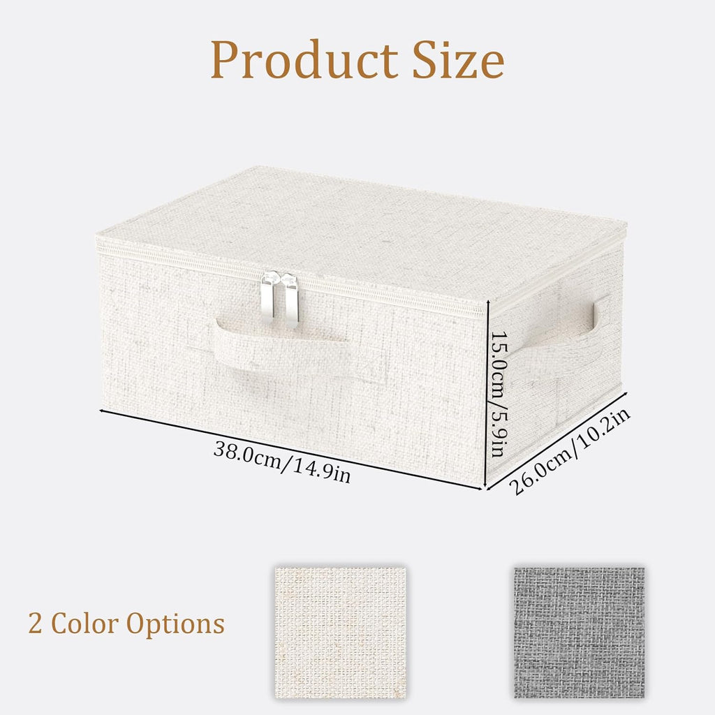 Underbed Storage Box with Lid, Foldable Clothes Organizers, Home Organising Baskets for Clothes, Shoes, Blankets, Pillows, 14.9x10.2x5.9Inches, Beige, 2 Pack