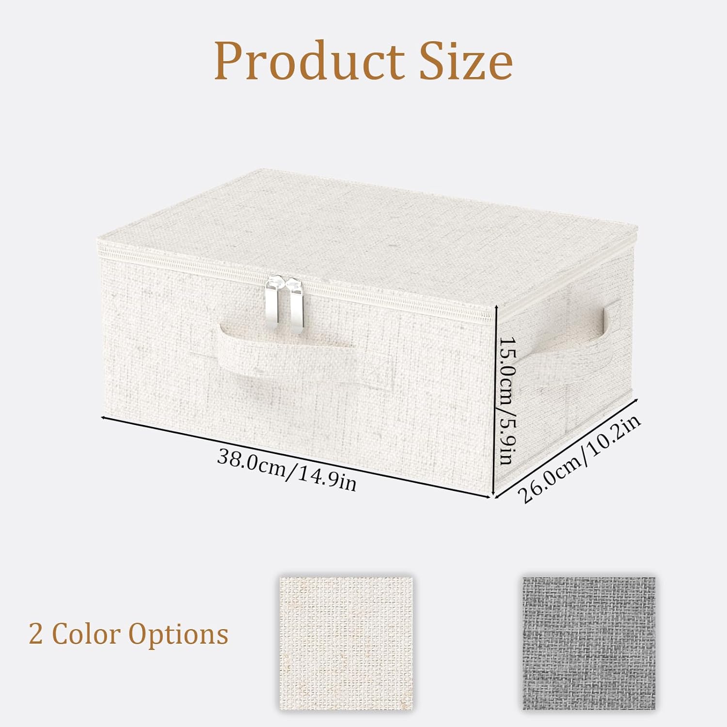 Underbed Storage Box with Lid, Foldable Clothes Organizers, Home Organising Baskets for Clothes, Shoes, Blankets, Pillows, 14.9x10.2x5.9Inches, Beige, 2 Pack