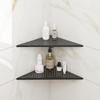 FerdY 2-Pack 10" Matte Black Recessed Corner Shower Shelf, for Tiled Bathroom Walls, 304 Stainless Steel Floating Shelf, Shower Caddy Storage Shelves, No Drilling Required, Point Triangle