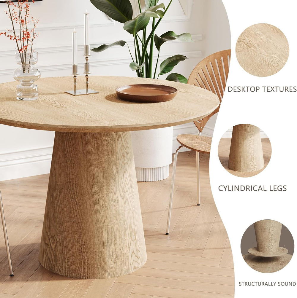 Farmhouse Round Dining Table for 4-5, 43" Round Wooden Kitchen Table wit...