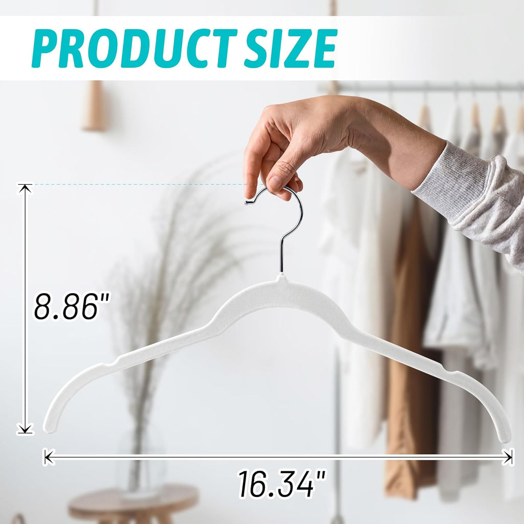 Premium Velvet Shirt Hangers 50 Pack, Non-Slip 360° Swivel Hook Slim Felt Hanger, Space Saving Flocked Hangers for Tank Tops, Blouses, Strappy Dresses(White)