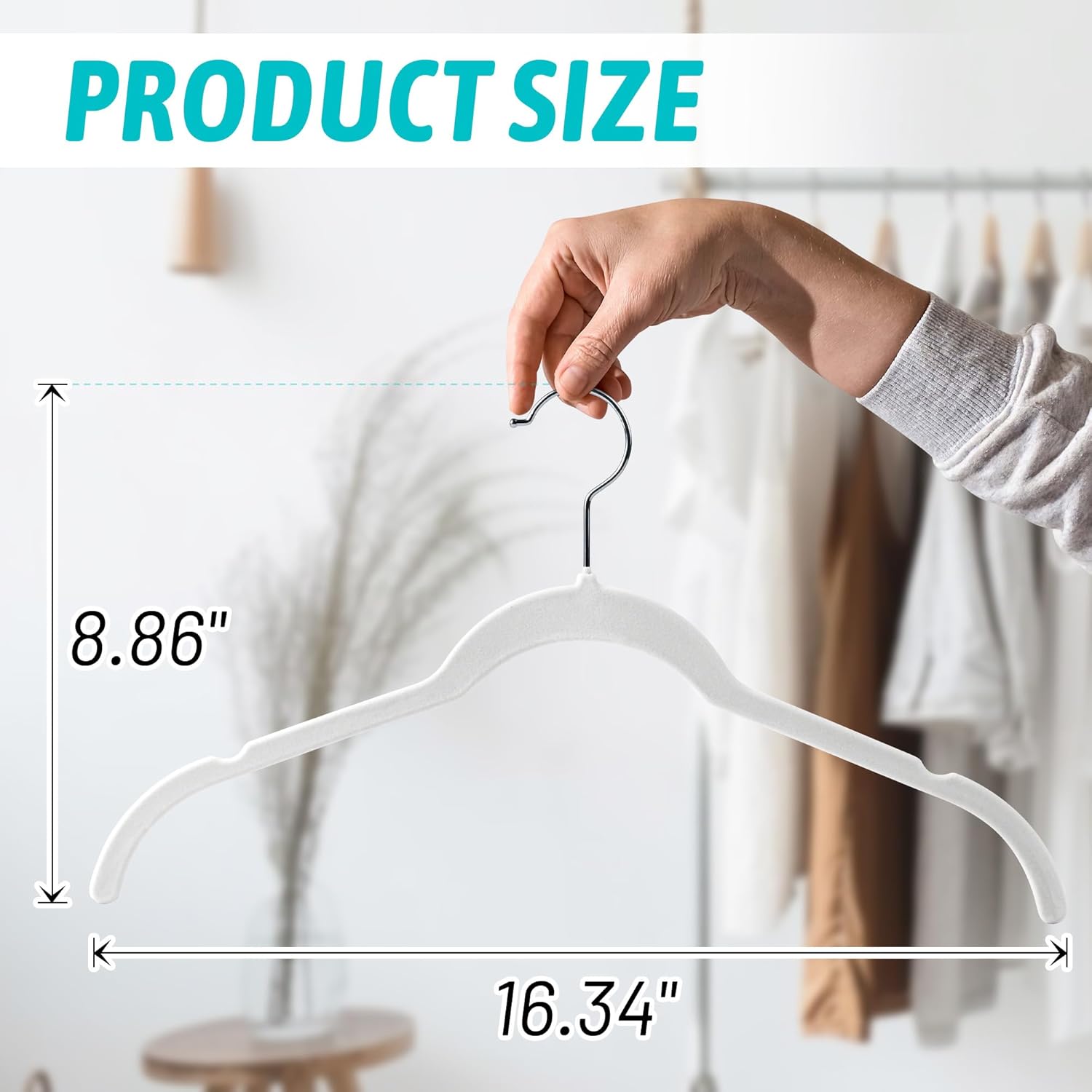 Premium Velvet Shirt Hangers 50 Pack, Non-Slip 360° Swivel Hook Slim Felt Hanger, Space Saving Flocked Hangers for Tank Tops, Blouses, Strappy Dresses(White)