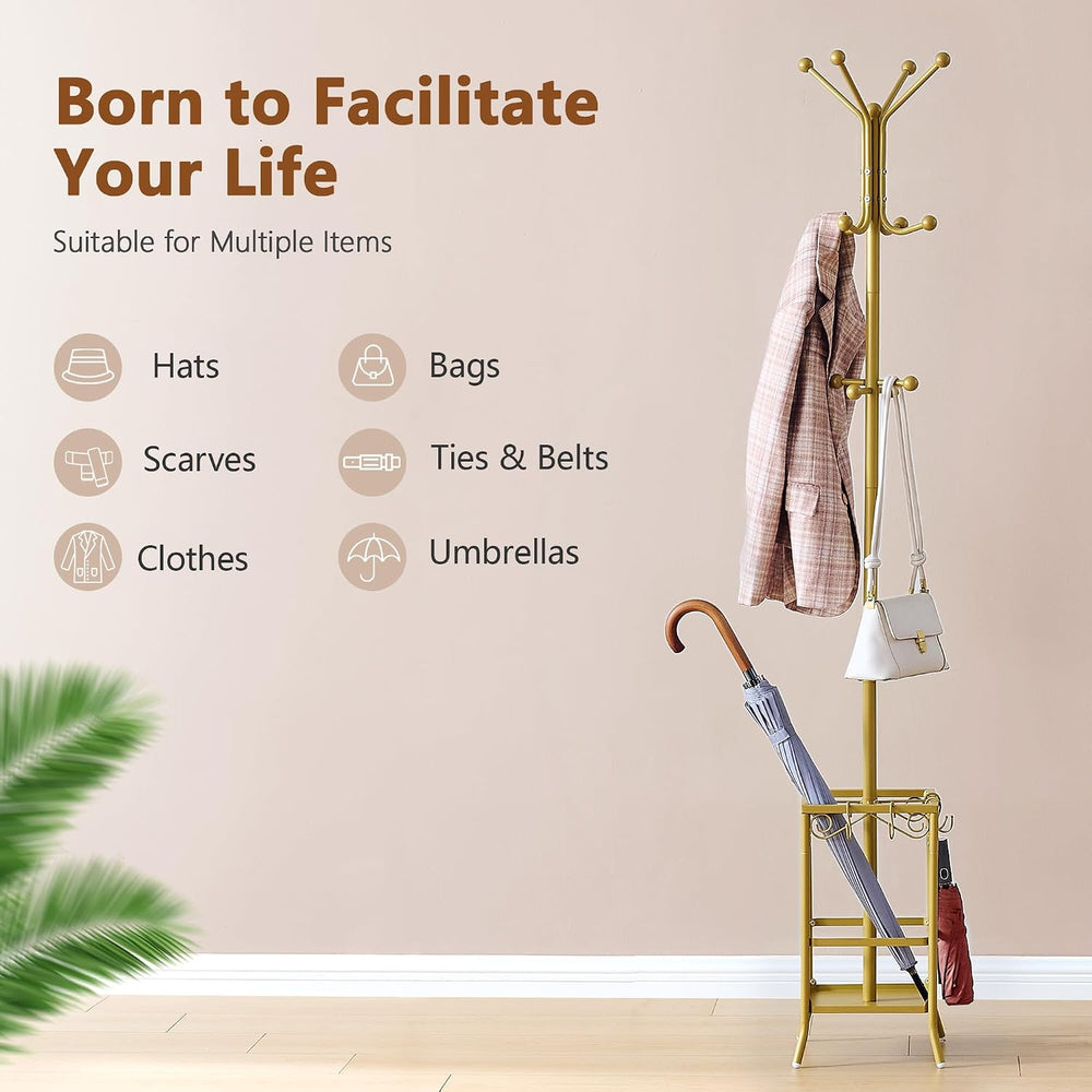 Hoctieon Coat Rack Freestanding, Coat Tree with Umbrella Holder, Metal Coat R...