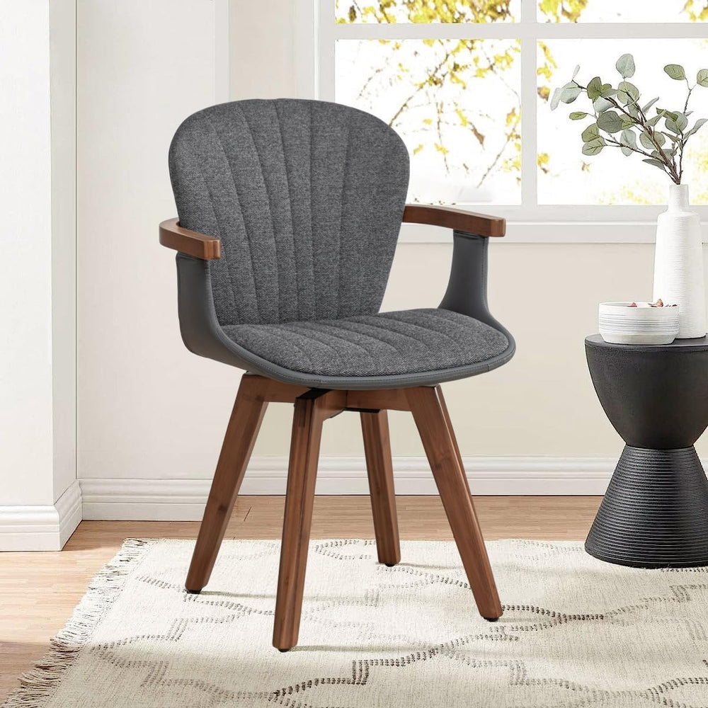LUNLING Swivel Dining Chairs, Mid Century Modern Gray Fabric+Faux Leather Kit...