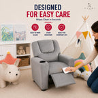 Naomi Home Suri Kids Recliner Chair: 150 Lbs Capacity & Solid Hardwood Frame for Ultimate Durability. Built to Grow Toddler & Children Sofa with Cup Holder, Footrest & 3 Recline Positions - Gray