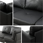L-Shaped Sectional Sofa with Movable Chaise & Storage Ottoman, Leather 3-Piece Modular Convertible Couches for Living Room, Apartment & Office, Black