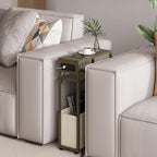 Leomonio Green Side Table with Charging Station, Slim End Tables with Linen Basket, Skinny Table for Small Spaces, Thin Bedside Table for Living Room, Bedroom