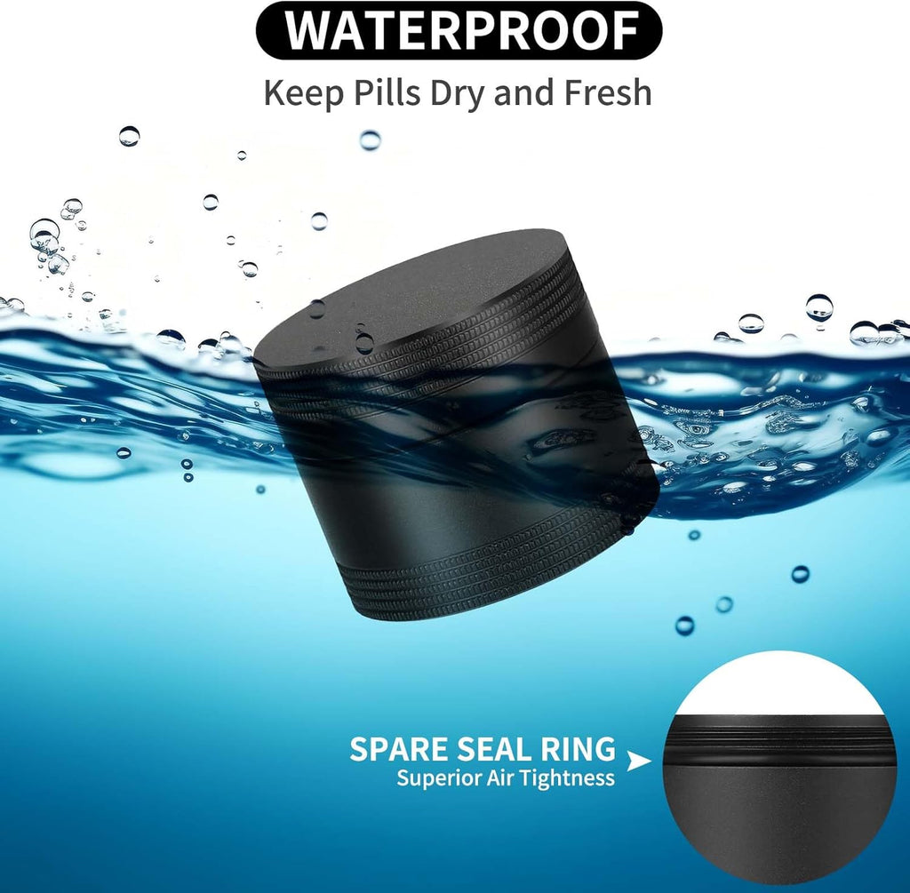 Small Daily Pill Box - Portable Waterproof Metal Pill Case for Pocket or Purse Aluminium Alloy Round Travel Pill Container Medicine Vitamin Organizer Unique Gift
