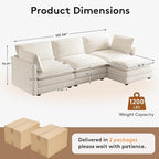 ROWHY 104'' Modular Sectional Cloud Couch with Movable Ottoman, 4 Seat Modern Corduroy Sofa, Deep Seat L Shaped Couch for Living Room Bedroom Apartment, Beige | Premium Corduroy, Washable Covers, Arrange Freedom, Sturdy Frame, Movable Ottoman, Deep Seat