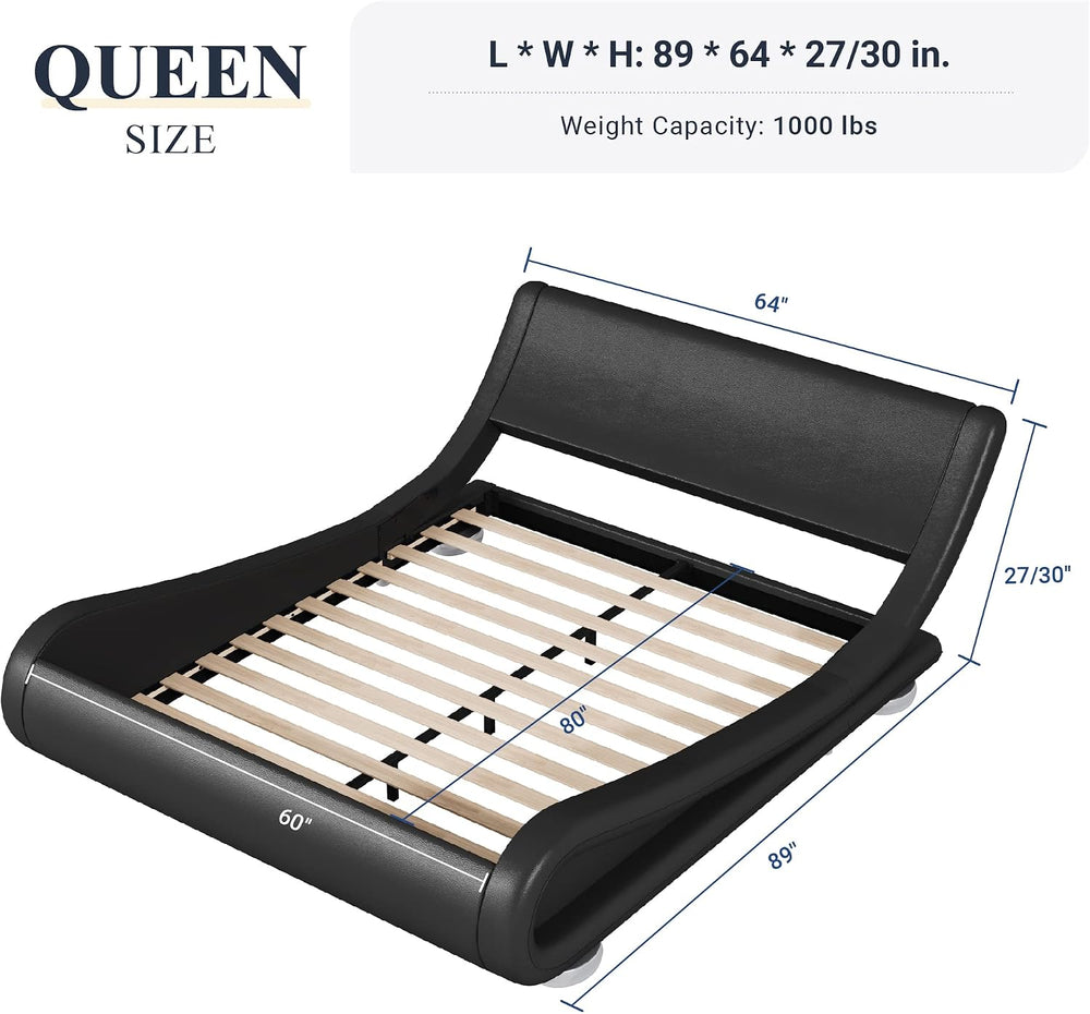 Allewie Queen Upholstered Sleigh Bed Frame with Adjustable Headboard, Black