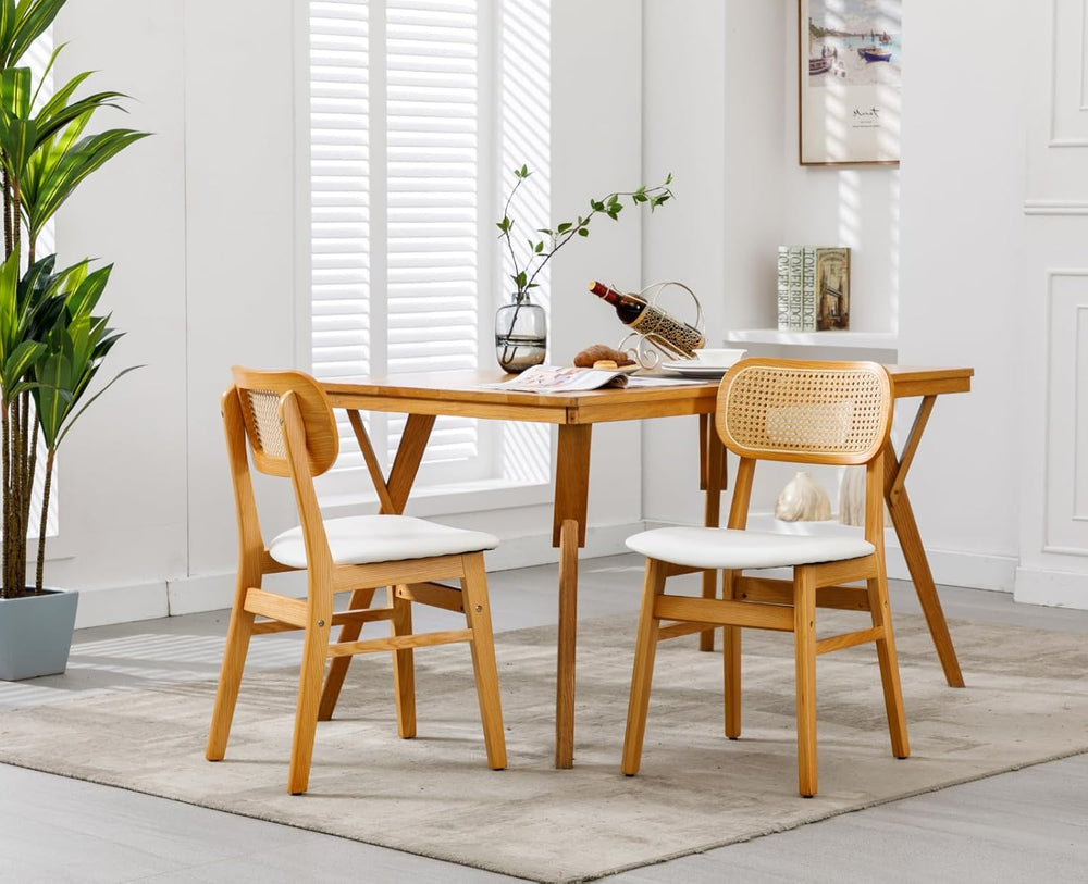 Shunzhi Rattan Dining Chairs Set of 6 Farmhouse White PU Leather Dining Room ...