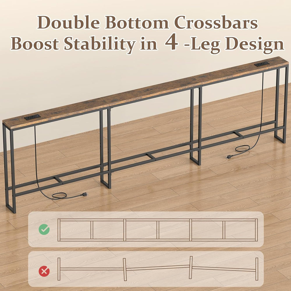 102 in Narrow Behind Couch Table with 2 Power Outlets,Rustic Brown | 2 USB-C ...