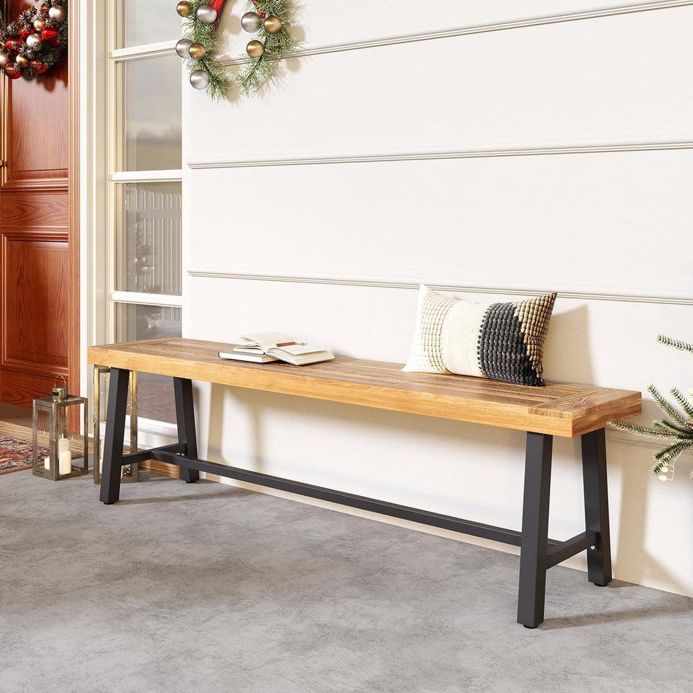 Byroce 63” Acacia Wood Entryway Bench, Rustic Dining Bench with 3-Person Thic...