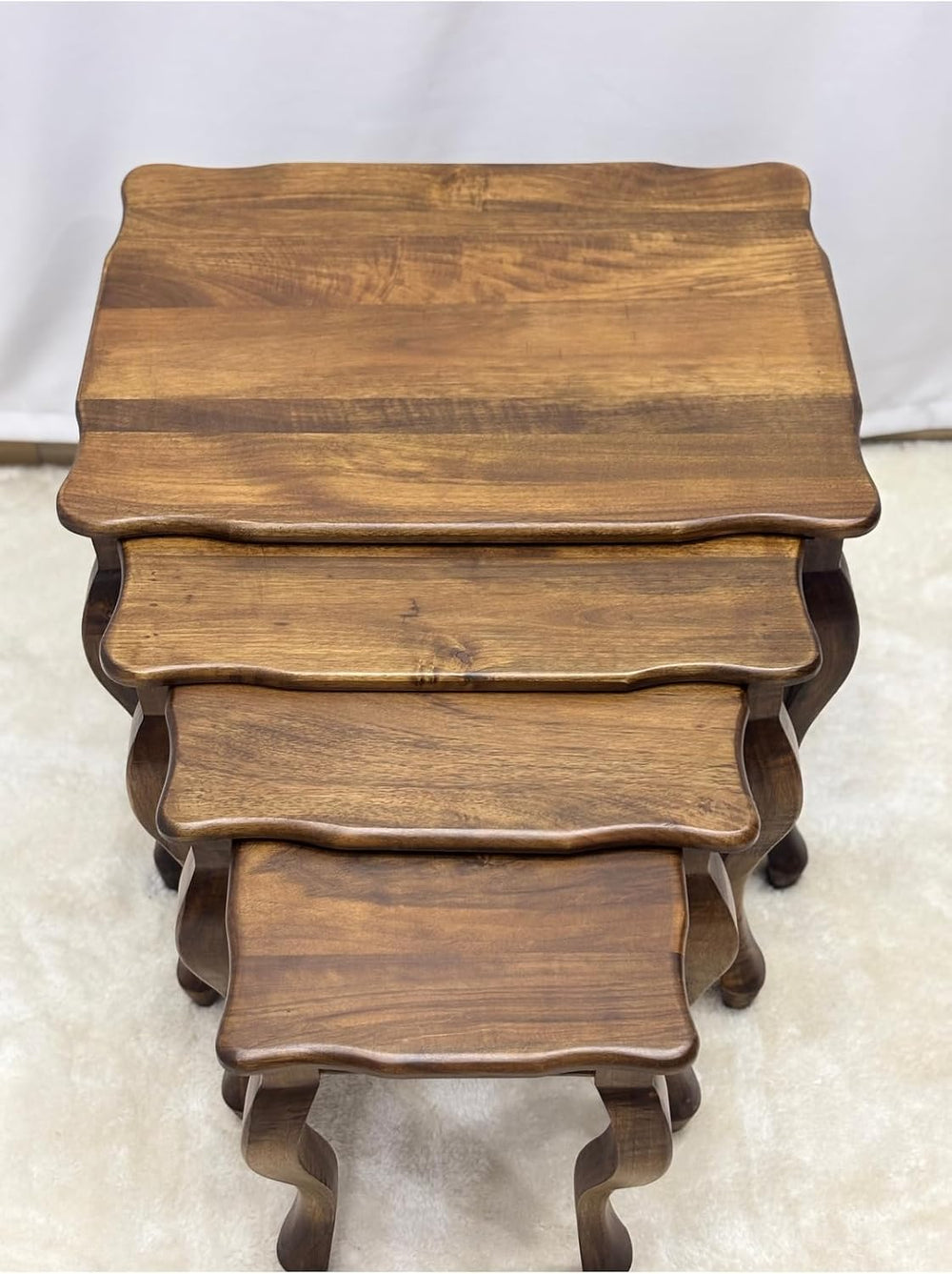 Walnut Wood 4-Piece Nesting Side Table Set 25.6x19.7x19.7 in Solid Wood Livin...