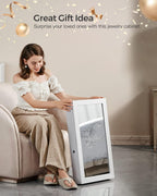 SONGMICS Lockable Jewelry Cabinet Armoire with Mirror, Wall-Mounted Space Saving Jewelry Storage Organizer, Christmas Gift, White UJJC51WT