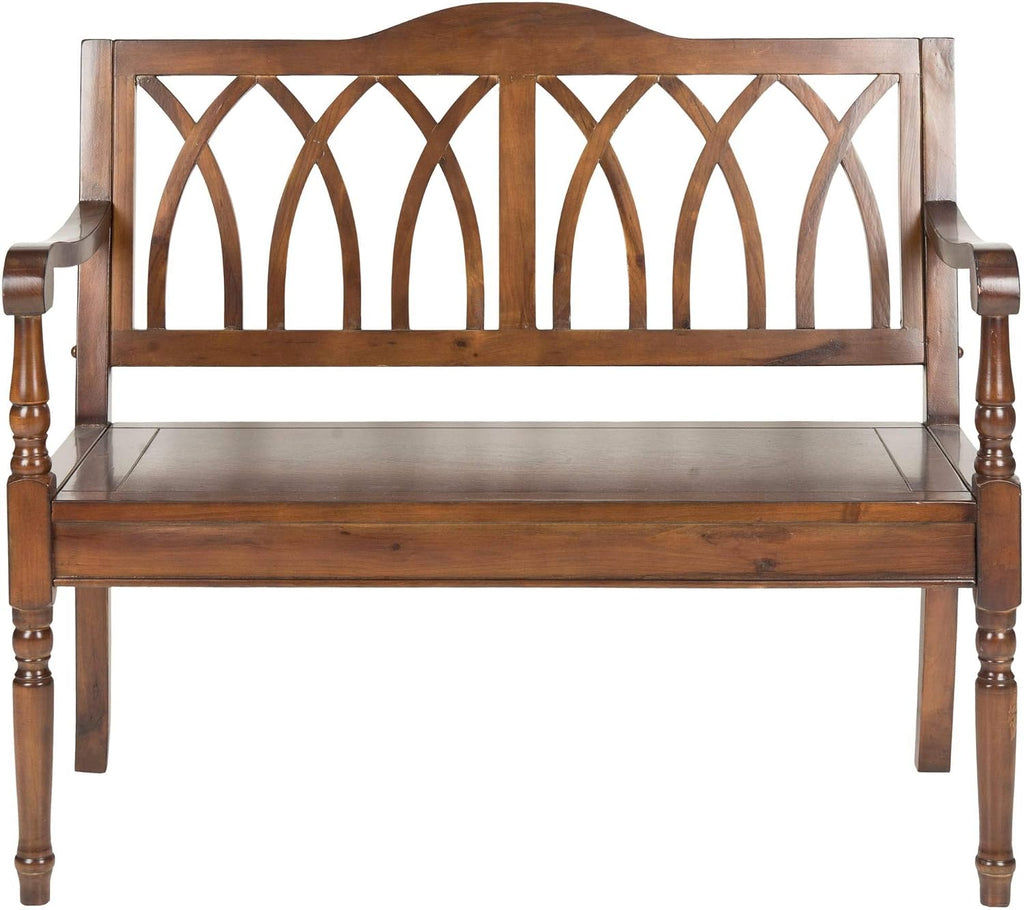 SAFAVIEH Furniture - Benjamin Bench - Teak - Solid Wood - Farmhouse High-Back Design - Ideal for Entryway, Living Room, Dining Room, 17.1" Seat Height (AMH6500D)