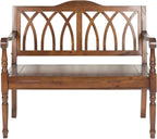 SAFAVIEH Furniture - Benjamin Bench - Teak - Solid Wood - Farmhouse High-Back Design - Ideal for Entryway, Living Room, Dining Room, 17.1" Seat Height (AMH6500D)