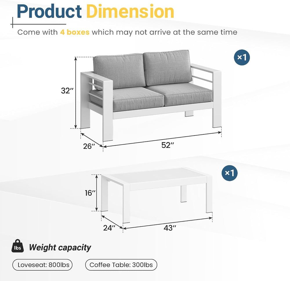 Solaste Aluminum Patio Furniture Set for All Weather, Oversized Metal Outdoor...