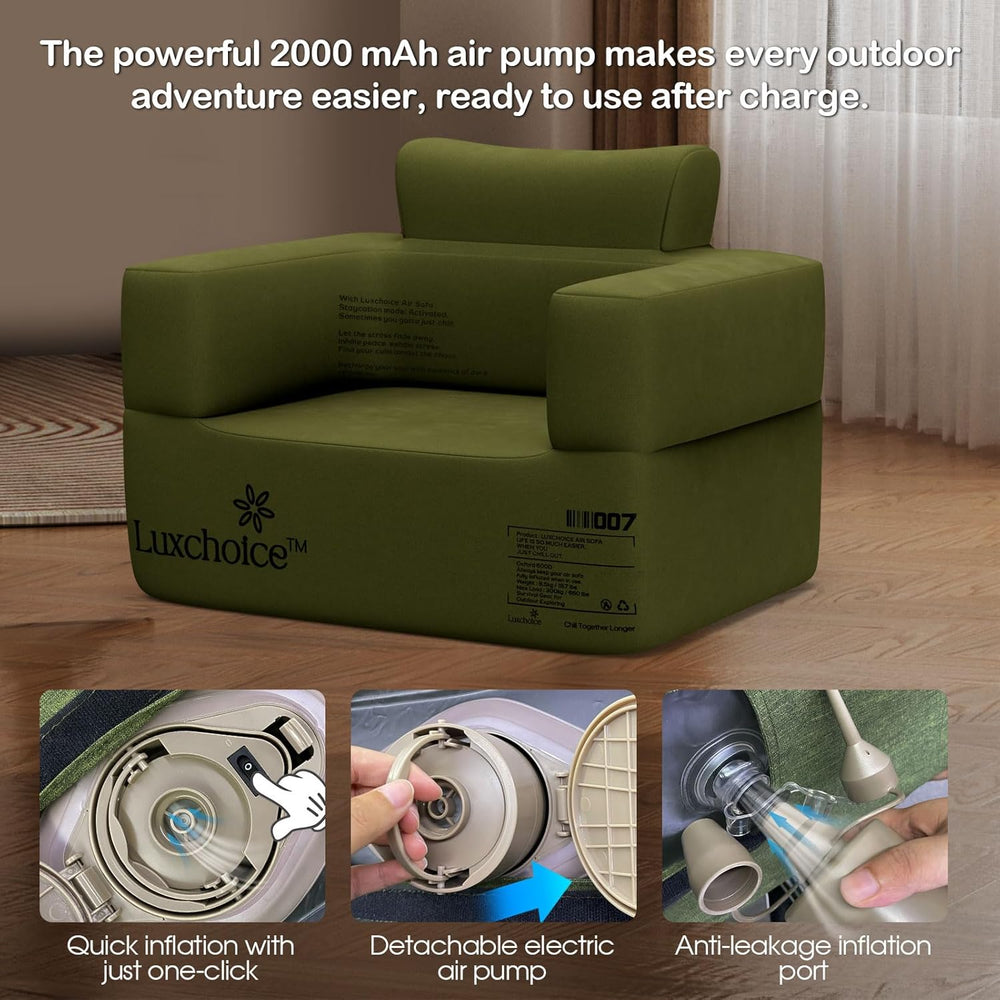Inflatable Chair for Camping Built in Removable Pump Blow Up Couch Sofa