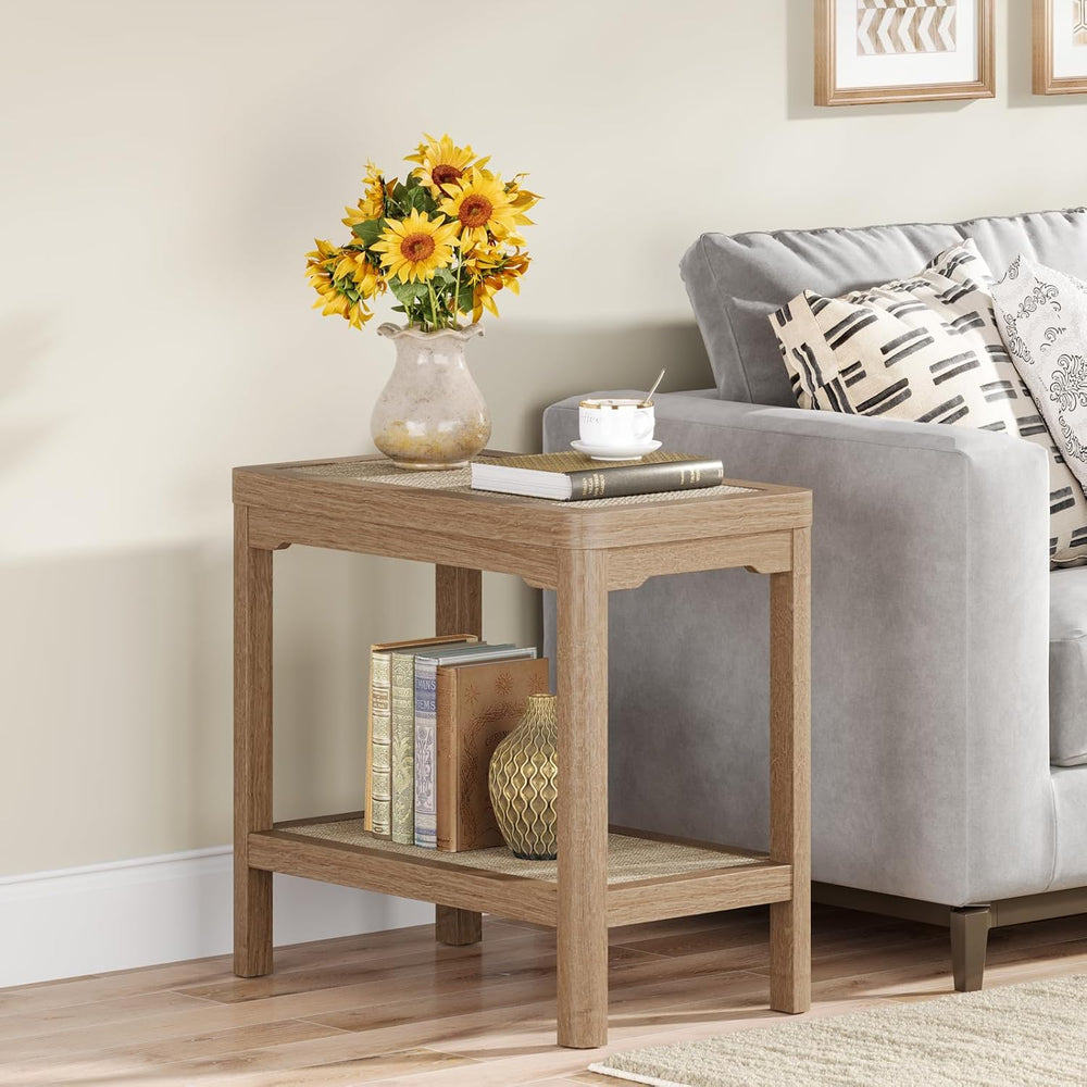 Eclatara Rattan Night Stand - Farmhouse 2 Tier End Table for Bedroom - Accent...